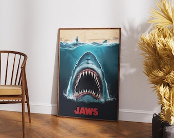 Jaws Poster, Minimalist Wall Art, Retro Vintage , Movie Lovers, Home Decor
