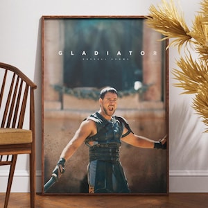 Póster de Gladiador, póster de película retro, póster vintage, Russell Crowe, regalo para él, decoración del hogar, arte de pared imprimible, Lucilla y Maximus