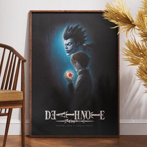Póster de Death Note, impresión minimalista, regalo para amantes del anime, arte de pared imprimible, Tsugumi Ohba, Takeski Obata, impresión de película animada japonesa