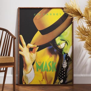 The Mask Poster, Retro Movie Poster, Vintage Poster, Jim Carrey, Cameron Diaz, Superhero Film, Gift for Her, Gift for Him, Wall Art, Gift