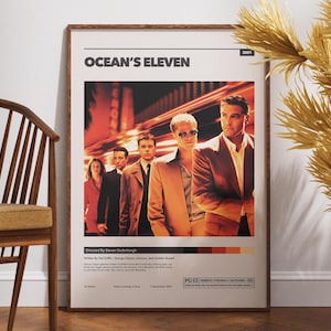Póster de Ocean's Eleven, regalo para amantes del cine, arte de pared, decoración del hogar, idea de regalo, póster vintage, George Clooney, Brad Pitt, Matt Damon, póster de película