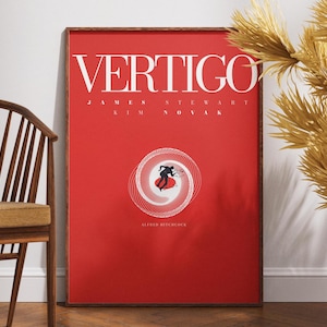 Vertigo Movie Poster, Print Poster, Wall Art, Retro Poster, Vintage Poster, Gift Idea, Alfred Hitchcock Film, Gift for Him, James Stewart
