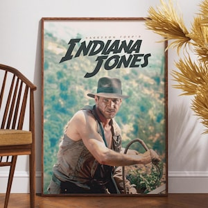 Póster de Indiana Jones, póster de película retro, póster vintage, arte imprimible, regalo para él, película de acción, Mads Mikkelsen, Phoebe Waller Bridge