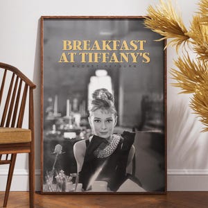 Breakfast at Tiffany&#39;s Poster, Retro Movie Poster, Vintage Poster, Audrey Hepburn, Black and White, Wall Art, Home Decor, Gift for Her