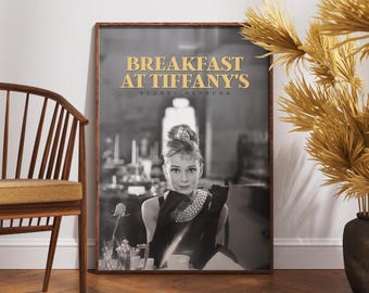 Breakfast at Tiffany's Poster, Retro Movie Poster, Vintage Poster, Audrey Hepburn, Black and White, Wall Art, Home Decor, Gift for Her