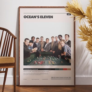 Ocean's Eleven Filmposter, Filmposter, Wandkunst, Retro Poster, Vintage Poster, George Clooney, Brad Pitt, Matt Damon, Geschenkidee Poster