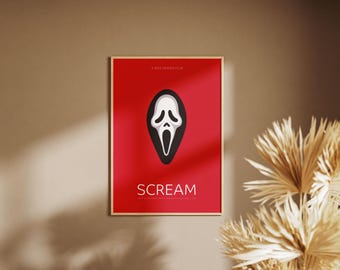 Póster de Scream, lámina minimalista, decoración de pared de película de terror, Wes Craven, arte digital imprimible