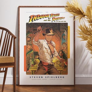 Indiana Jones Poster, Druck Filmplakat, Retro Vintage Plakat, Harrison Ford, George Lucas, Geschenk für Ihn, Wohnkultur, Film Liebhaber Geschenk