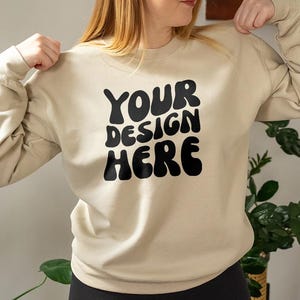 Gildan Sand Sweatshirt Mockup, Gildan 18000 Mockup, Sweatshirt Model Mockup, Gildan Sand, 18000 Sand, Oversized Sweater, Real Person Model