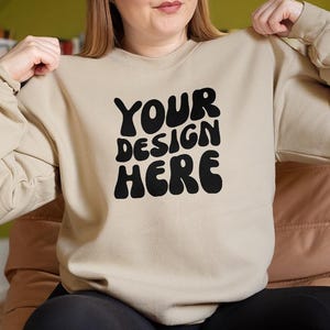 Gildan Sand Sweatshirt Mockup, Gildan 18000 Mockup, Sweatshirt Model Mockup, Gildan 18000 Sand, Oversize Sweater, Real Person Model, Mock-up