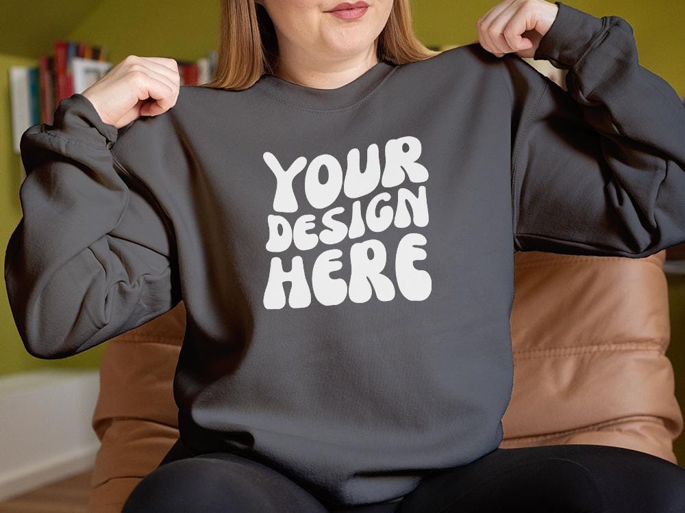 Gildan Charcoal Sweatshirt Mockup, Gildan 18000 Mockup, Sweatshirt Model, Gildan Grey 18000, Oversized Sweater, Shirt Layover, Real Person