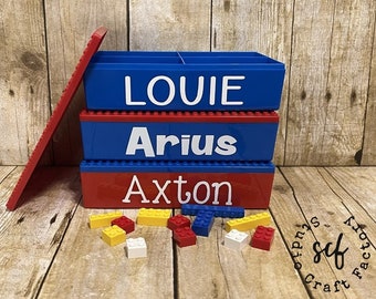 Personalized Lego Block Holder Boxes | Blue & Red Block Box | Kids Gift | Large Legos | Lego Storage | Toy Storage