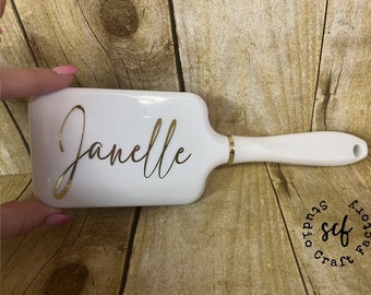 Personalized White Paddle Hair Brush with Elegant Gold Trim | Paddle Brush | Women's Brush  | Kids Brush