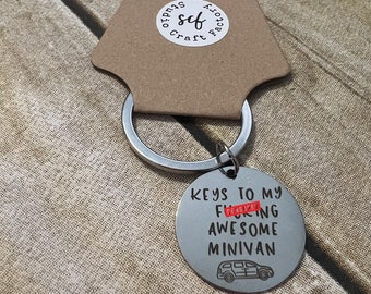 Minivan Keychain | Keys to my F*ing Awesome Minivan | Funny Gift for Women | Minivan Mom  | Censored