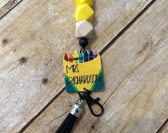Personalized Beaded Teacher Lanyard | Crayons | Name Tag | Badge