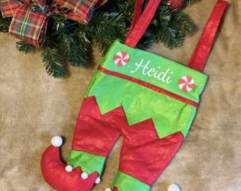 Set of TWO- Personalized Elf Pants Stockings (Set of 2) | Christmas Stockings | Gift Bag | Elf Stocking