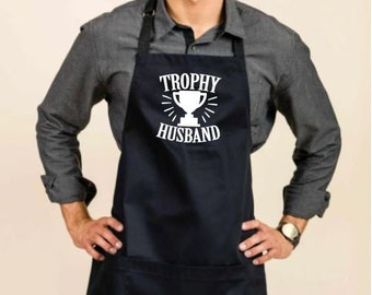 Men's Apron with Pockets | Trophy Husband | Adjustable Grill Apron | Fathers Day | Birthday Gift for Men | Dad |Grandpa | Funny Apron