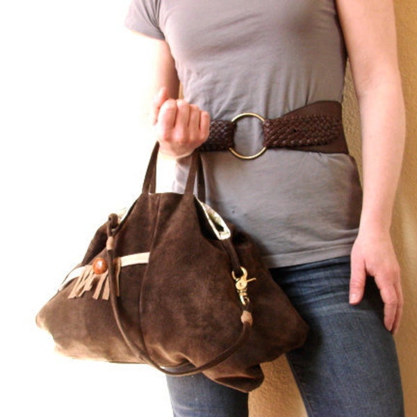 Boho Brown Recycled Suede Hobo Bag