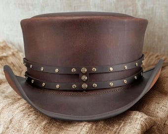 Handmade Steampunk Leather Top Hat | Victorian Mad Hatter Cosplay