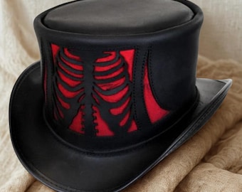 Handmade Steampunk Leather Top Hat | Gothic Ribcage, Cosplay Costume