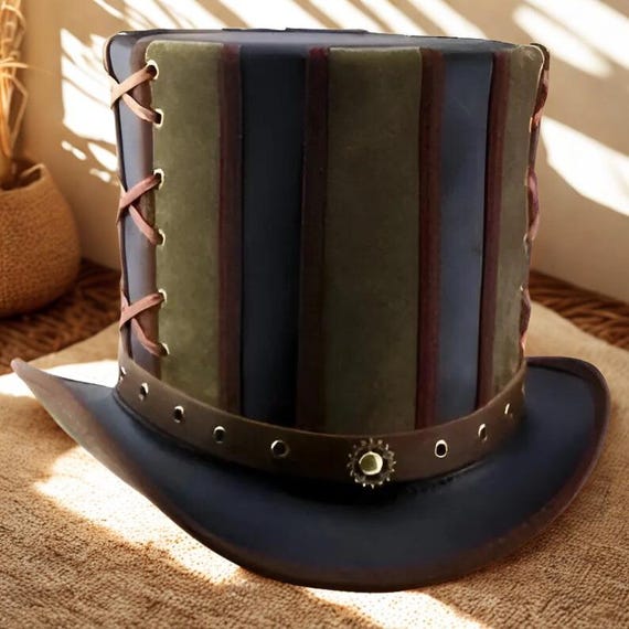Handmade Suede Leather Festival Hat Boho Steampunk Renaissance Artisan Appliqué Wholesale Leather Festival Hat - Style Reversible Ren for  main image 3