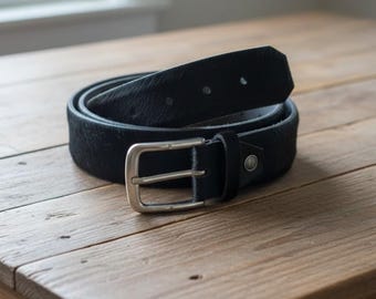 Black Cowhide Genuine Leather Belt for Men & Women | Minimalist Jeans Belt Rustic Cowboy Gift
