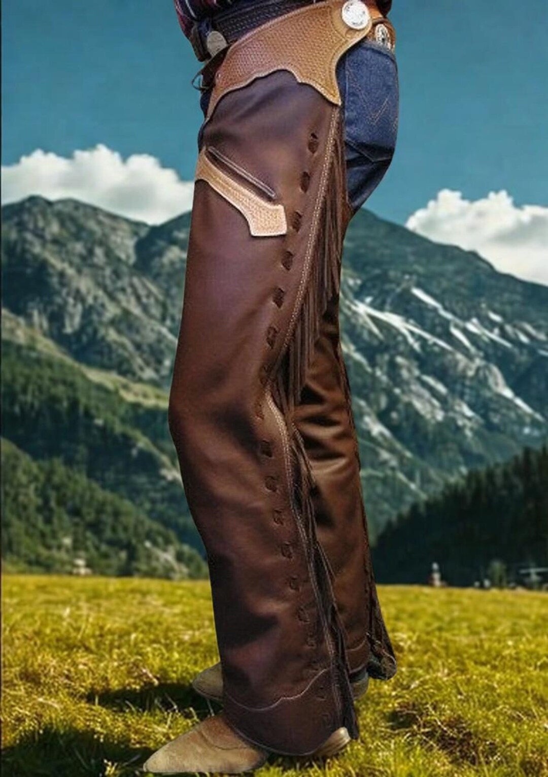 Dark Brown Leather Fringe Chaps – Western Rodeo Cowboy Chaps With ...