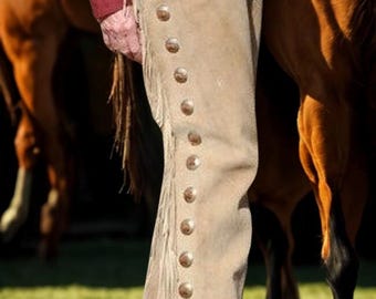 Cream Suede Leather Western Chaps – Unisex Rodeo Riding Gear