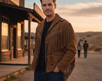 Handmade Suede Fringe Leather Jacket | Western Cowboy Vintage Style Coat