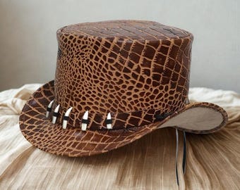 Handmade Crocodile Leather Steampunk Top Hat | Fangs, Gothic Cosplay