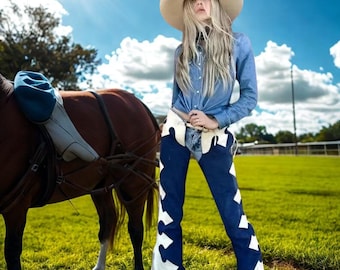 Handmade Suede Leather Fringe Chaps – Cowgirl Western Rodeo Pants, , Vintage, Cowboy Riding Gear