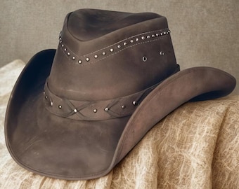Handmade Brown Leather Cowboy Hat | Western Rodeo Style