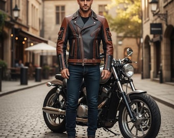 Handmade Biker Leather Jacket – Vintage Motorcycle Cafe Racer Coat