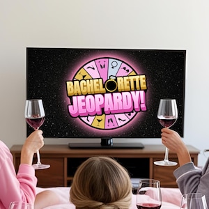 Bachelorette Jeopardy, Canva Powerpoint bearbeitbares Spiel, Benutzerdefiniertes Brautpartyspiel, Bachelorette Trivia Spielvorlage, Digital Jeopardy Spiel