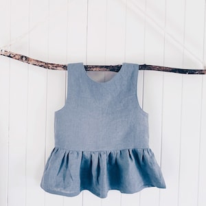 Linen Peplum top sleeveless Minimalist style. Girls beach top. Dusty pink sage green blue neutral beige birthday gift idea image 2