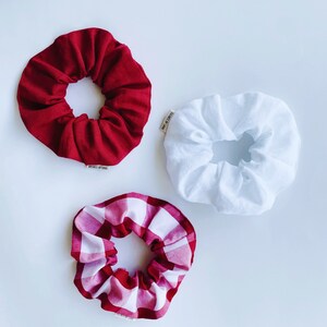 SCRUNCHIE red & white collection pack set of 3 individual red white linen SCRUNCHIE tween gift idea girls stocking stuffers check gingham