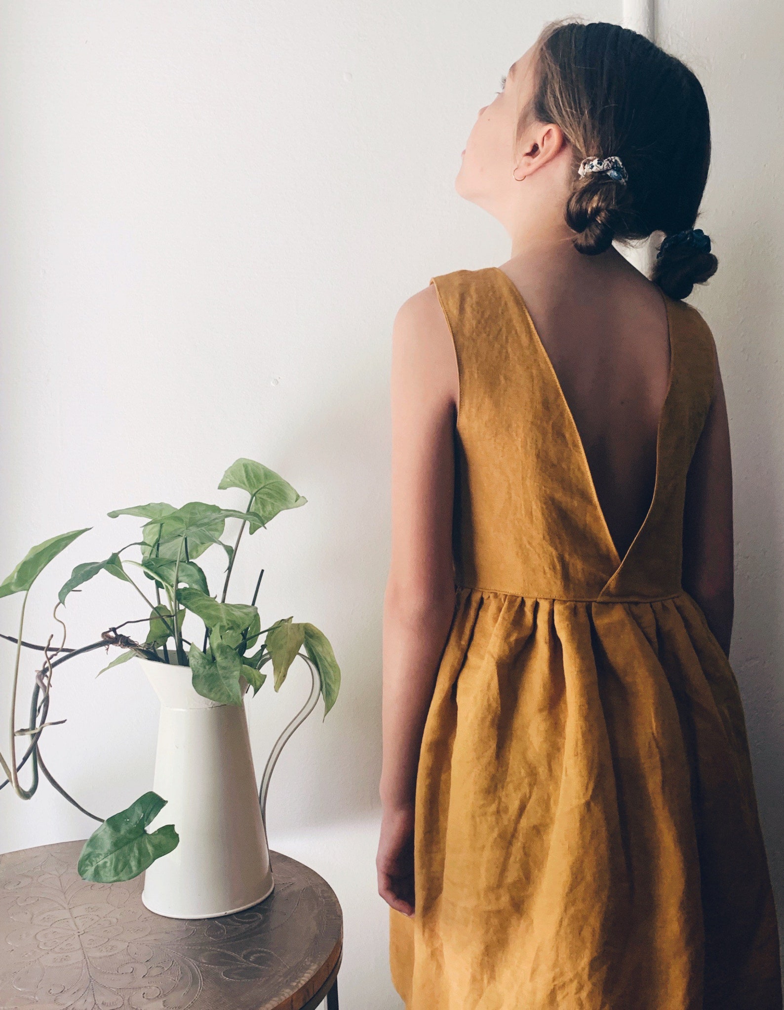 Linen girls dress sage green dusty pink . Minimalist dress. Etsy