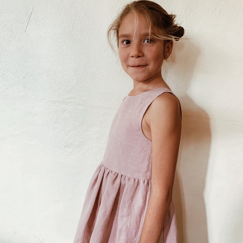 Linen Girls Dress Sage Green Dusty Pink . Minimalist Dress. Etsy