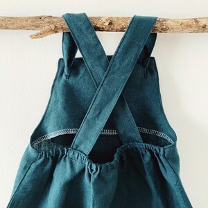 Linen romper indigo blue baby shower gift boy overalls Adjustable straps unisex linen outfit linen onsie linen overalls blue linen image 2