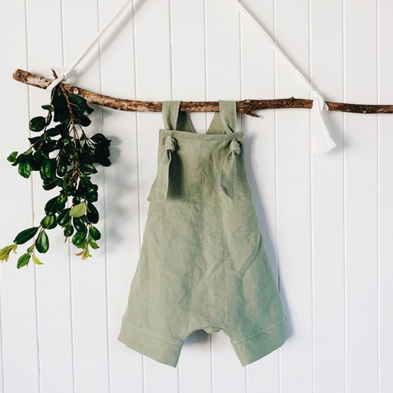 Boys Family Picture Outfit Boys Shortalls Sage Green Linen Baby Boys Romper Boys Vintage Style Romper Toddler Boys Linen Overall Shorts