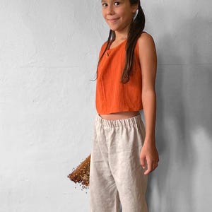 Linen Pants 3/4 Linen cuffed Pants Wide Leg Minimalist Clothing elastic Waist Pants Summer Linen Trousers Beach Pants relaxed style unisex