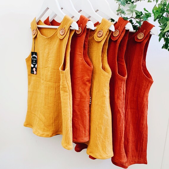 Summer Pinafore dress everyday toddler overall orange rust summer double gauze beach dress pinnies girls hipster kids dashesoflove