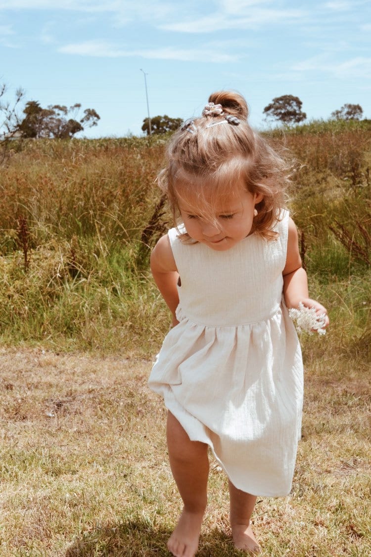 cream color toddler dress Cotton dress double gauze natural fibre fabric Cream Beach dress Soft Cotton V-back summer dress Dashes of love birthday dress neutral
