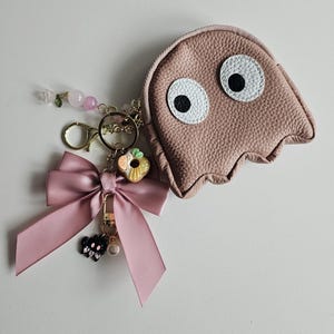 Monedero de piel auténtica color rosa empolvado, cartera artesanal, dije para bolso