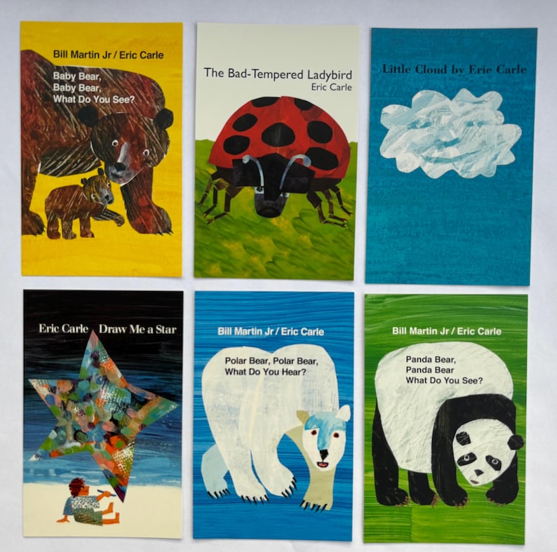 May include: Six children's books with colorful illustrations. Titles include "Baby Bear, Baby Bear, What Do You See?", "The Bad-Tempered Ladybird", "Little Cloud", "Draw Me a Star", "Polar Bear, Polar Bear, What Do You Hear?", and "Panda Bear, Panda Bear, What Do You See?"