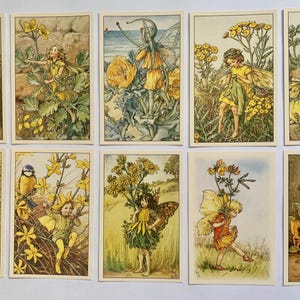 10 cartes postales Fées des fleurs : Collection jaune | Cartes postales illustrées de Cicely Mary Barker | Art féerique| Décoration d'intérieur| Artisanat| Album de coupures