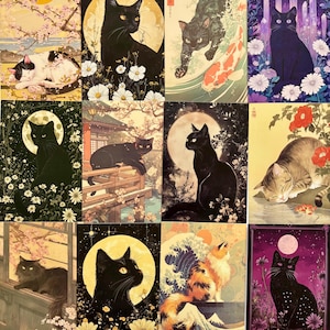Cat-Lovers Postcard Lucky Dip! Choose 5 or 10| Black Cats| Japanese Cats| Gothic| Wall Art| Crafting| Prints | Small Gifts| Postcrossing