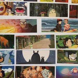 May include: A collage of colourful images from various Studio Ghibli films. The images include characters, scenes, and iconic elements from popular films like Spirited Away, My Neighbour Totoro, and Princess Mononoke.