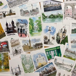 London Lucky Dip Postkarten: Kultige London Ansichten und Szenen von David Gentleman | Wähle 5 oder 10| Kunstdrucke| Geschenke| Scrapbooking| Basteln