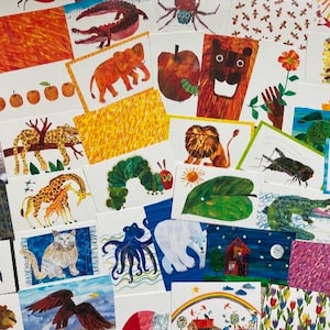 Eric Carle Postkarten Lucky Dip! 5er-Set oder 10er-Set| Raupe hungrig | Braunbär | Tier Kunstdrucke | Kleines Geschenk| Dekor| Basteln| Kinderzimmer